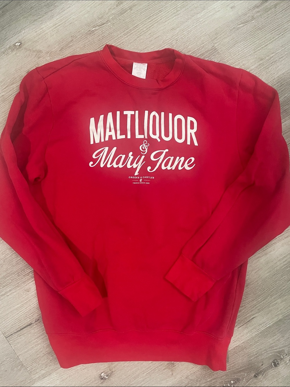 Vintage Crooks & Castles Red Crewneck | “Maltliquor & Mary Jane” | Unisex XL